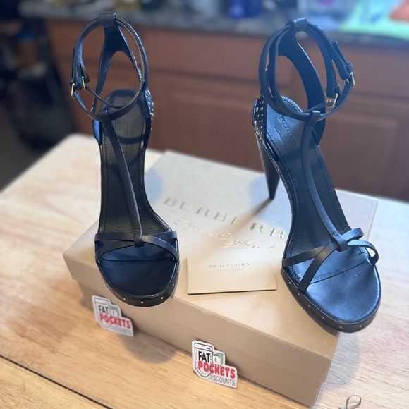 BURBERRY Black Hans Runway Riveted T-Strap Cone Heel Sandals size 40 - Picture 7 of 7